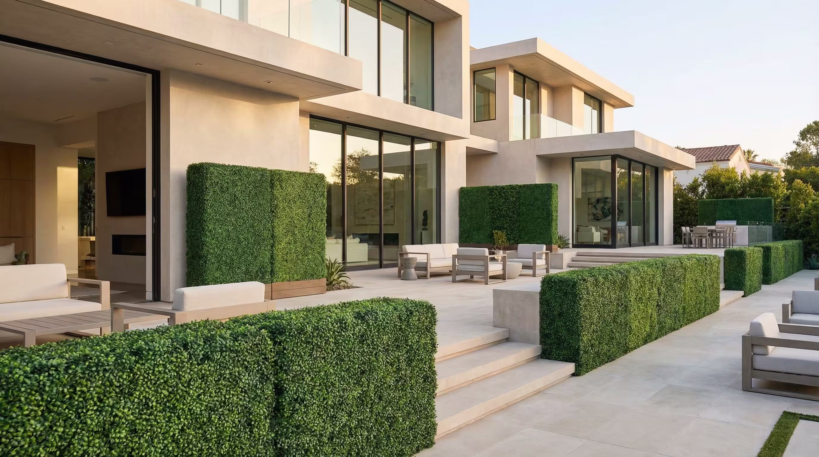 Artificial hedge and living wall installation in Huntington Beach, California