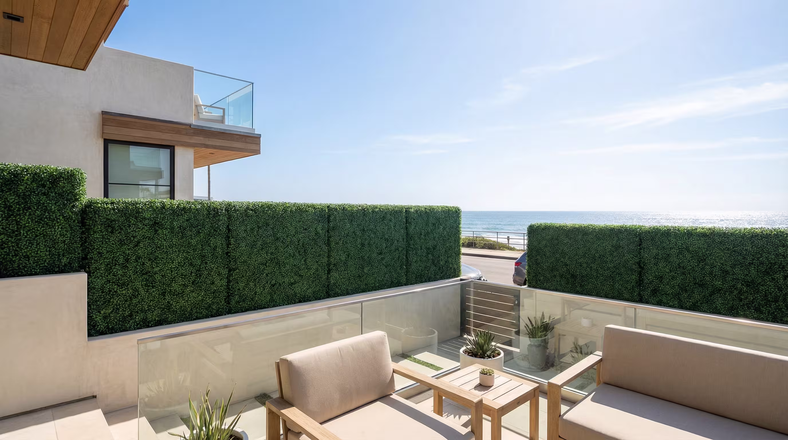 Artificial hedge and living wall installation in Encinitas, California