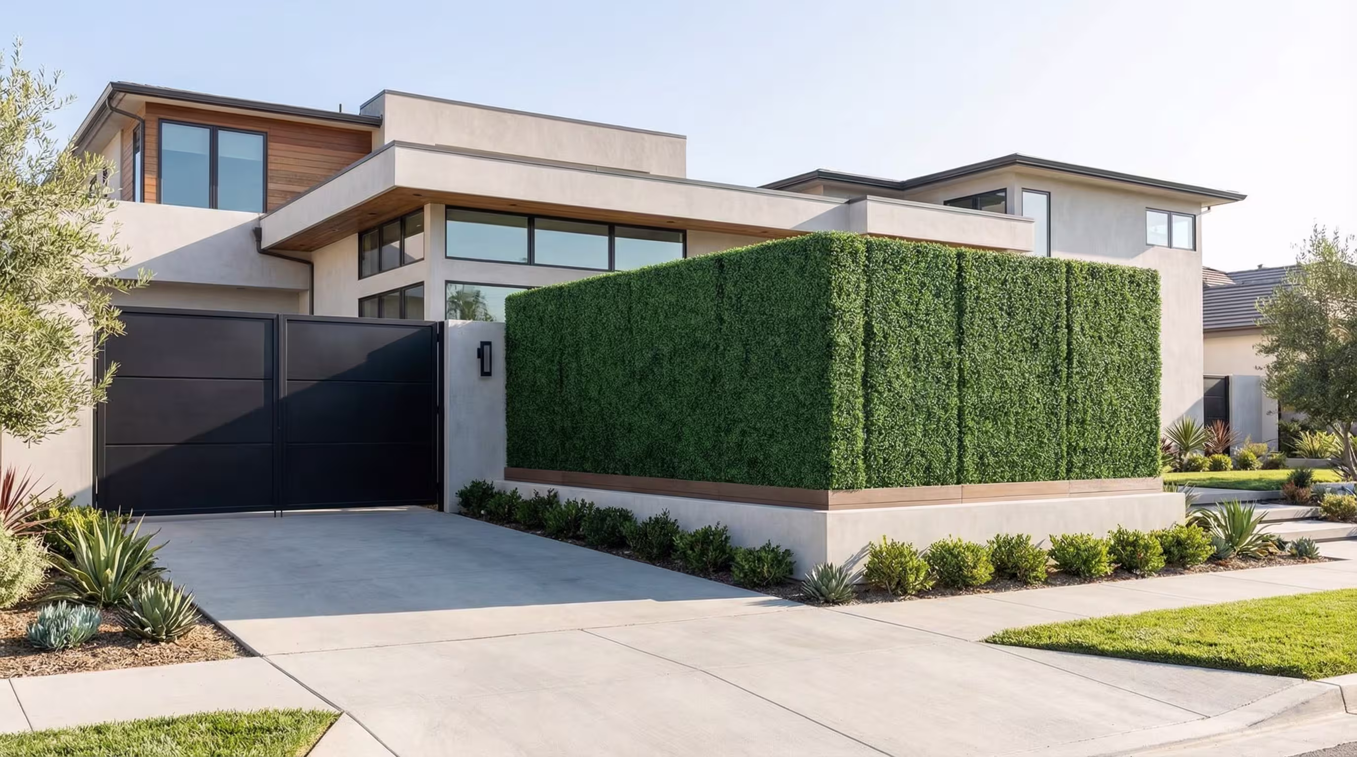 Artificial hedge and living wall installation in Oakland, California