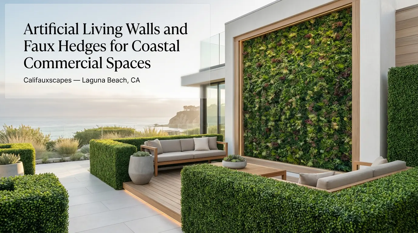 Califauxscapes in Laguna Beach, CA: artificial living walls and faux hedges for coastal commercial spaces