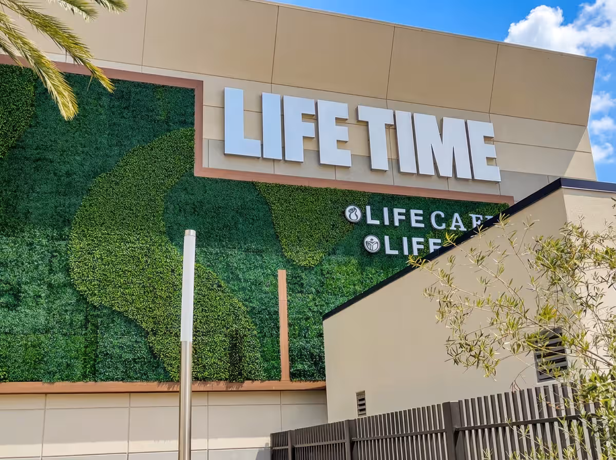 Lifetime Irvine: 1,800 sq ft custom artificial living wall at the main entrance